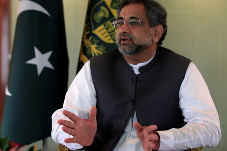 Pakistan's Prime Minister Shahid Khaqan Abbasi speaks with a Reuters correspondent during an interview at his office in Islamabad, Pakistan September 11, 2017. REUTERS/Faisal Mahmood