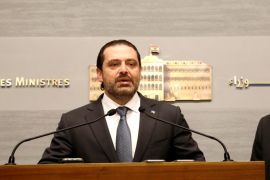 Lebanon's Prime Minister Saad al-Hariri (L) speaks during a news conference as Information Minister Melhem Riachy listens after a cabinet meeting at the governmental palace in Beirut, Lebanon September 29, 2017. Dalati Nohra/Handout via REUTERS ATTENTION EDITORS - THIS IMAGE HAS BEEN SUPPLIED BY A THIRD PARTY.
