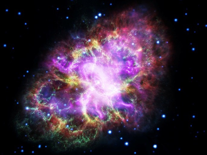 This composite image of the Crab Nebula, a supernova remnant, was assembled by combining data from five telescopes spanning nearly the entire breadth of the electromagnetic spectrum: the Karl G. Jansky Very Large Array, the Spitzer Space Telescope, the Hubble Space Telescope, the XMM-Newton Observatory, and the Chandra X-ray Observatory. Photo released May 10, 2017. NASA, ESA, NRAO/AUI/NSF and G. Dubner (University of Buenos Aires)/Handout via REUTERS ATTENTION EDITORS