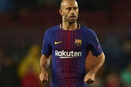 BARCELONA, SPAIN - OCTOBER 18: Javier Mascherano of Barcelona in action during the UEFA Champions League group D match between FC Barcelona and Olympiakos Piraeus at Camp Nou on October 18, 2017 in Barcelona, Spain. (Photo by Manuel Queimadelos Alonso/Getty Images)