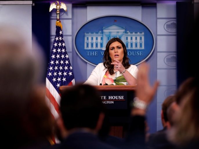 White House Press Secretary Sarah Huckabee Sanders holds the daily briefing at the White House in Washington, U.S. November 27, 2017. REUTERS/Jonathan Ernst