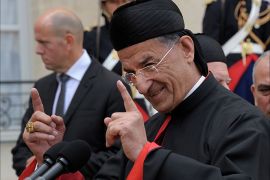 epa02899800 His Beatitude Cardinal Bechara Boutros Rai, Maronite Patriarch of Antioch and all the East, gestures while speaking to the press after having met French President Nicolas Sarkozy (not pictured), at Elysee Palace, in Paris, France, 05 September 2011. Reports state that Maronite Patriarch Bechara Boutros Rai travelled to Paris on 03 September 2011 for an official visit. where Rai is meeting with French President Nicolas Sarkozy for talks relating to the developments in Lebanon and in the Middle East. EPA/HORACIO VILLALOBOS