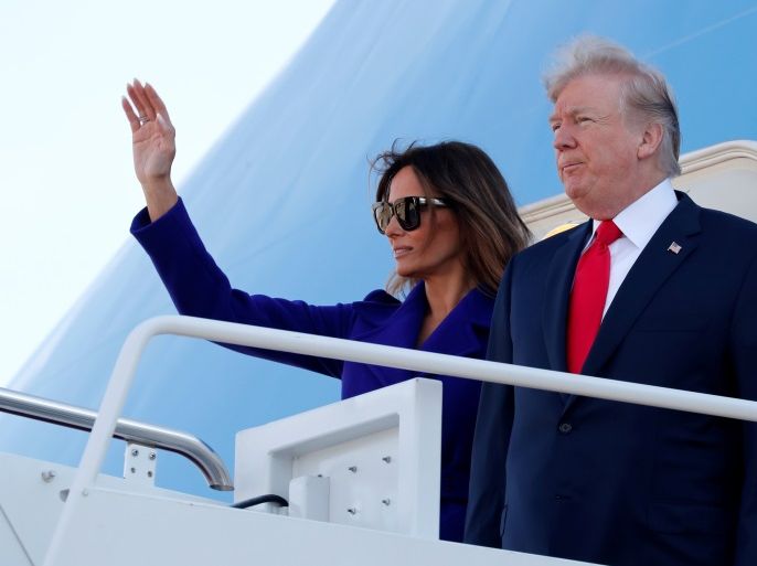 U.S. President Donald Trump and first lady Melania Trump arrive to board Air Force One for travel to Hawaii, on his way to an extended trip to five countries in Asia, from Joint Base Andrews, Maryland, U.S. November 3, 2017. REUTERS/Jonathan Ernst