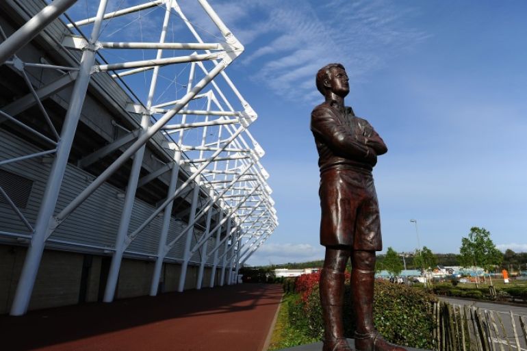 SWANSEA, WALES - APRIL 12: A general view of a statue in memory of Swansea City player Ivor Allchurch of Liberty Stadium used by both Swansea City and Ospreys Rugby on April 12, 2011 in Swansea, Wales. (Photo by Stu Forster/Getty Images)