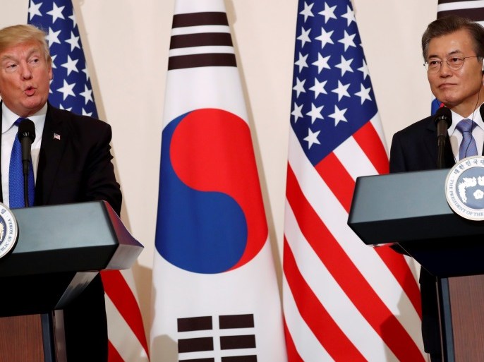 U.S. President Donald Trump and South Korea’s President Moon Jae-in hold a news conference at South Korea’s presidential Blue House in Seoul, South Korea, November 7, 2017. REUTERS/Jonathan Ernst