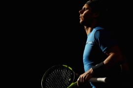PARIS, FRANCE - NOVEMBER 02: Rafael Nadal of Spain warms up prior to his match against Pablo Cuevas of Uraguay during Day 4 of the Rolex Paris Masters held at the AccorHotels Arena on November 2, 2017 in Paris, France. (Photo by Dean Mouhtaropoulos/Getty Images)