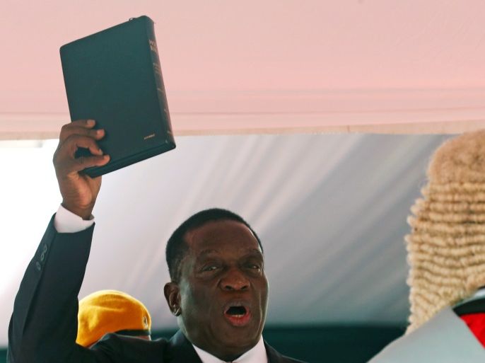 Zimbabwe's Emmerson Mnangagwa, is sworn in as president in Harare, Zimbabwe, November 24, 2017. REUTERS/Mike Hutchings