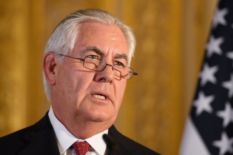 LONDON, ENGLAND - SEPTEMBER 14: US Secretary of State Rex Tillerson speaks at a press conference with British Foreign Secretary Boris Johnson (not pictured) in Lancaster House following a meeting on September 14, 2017 in London, England. The US Secretary of State is in London for a special summit hosted by British Foreign Secretary Boris Johnson to discuss North Korea and Libya. (Photo by Leon Neal/Getty Images)