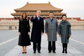 U.S. President Donald Trump and U.S. first lady Melania visit the Forbidden City with ChinaÕs President Xi Jinping and ChinaÕs First Lady Peng Liyuan in Beijing, China, November 8, 2017. REUTERS/Jonathan Ernst