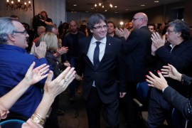 Ousted Catalan leader Carles Puigdemont attends the launch of a campaign for political platform