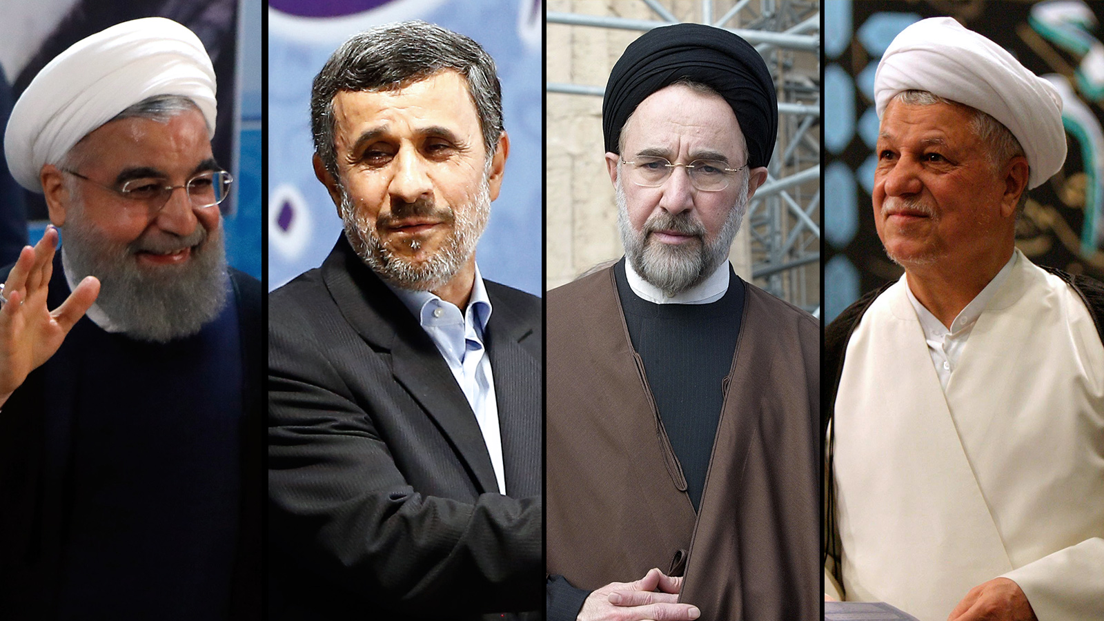  تجمع بعض رؤساء إيران وهم (من اليسار) حسن روحاني أحمد نجاد محمد خاتمي هاشمي رفسنجاني  (الأوروبية)