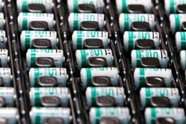 Lithium-ion batteries are pictured at the production site of Saft Groupe, battery specialists, in Poitiers, France, October 5, 2017. REUTERS/Regis Duvignau
