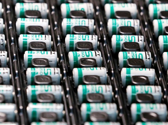 Lithium-ion batteries are pictured at the production site of Saft Groupe, battery specialists, in Poitiers, France, October 5, 2017. REUTERS/Regis Duvignau