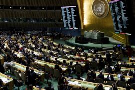 epa06401839 Screens showing results are seen during an United Nations General Assembly emergency special session to vote on a non-binding resolution condemning recent decisions about the status of Jerusalem at United Nations headquarters in New York, New York, USA, 21 December 2017.