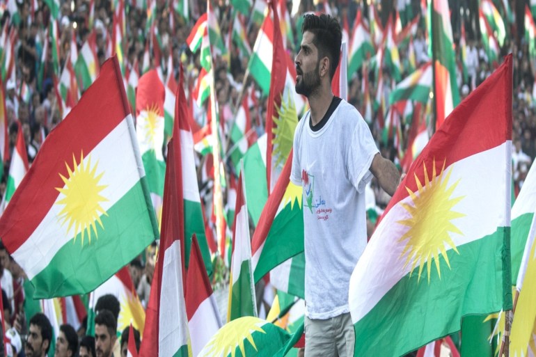 ERBIL, IRAQ - SEPTEMBER 22:  Kurdish people show their support for the upcoming referendum for independence of Kurdistan at a massive  rally held at the Erbil Stadium on September 22, 2017 in Erbil, Iraq. The Kurdish Regional government is preparing to hold the September 25, independence referendum despite strong objection from neighboring countries and the Iraqi government, which voted Tuesday to reject Kurdistan's referendum and authorized the Prime Minister Haider al-Abadi to take measures against the vote. Despite the mounting pressures Kurdistan President Masoud Barzani continues to campaign and state his determination to go ahead with the vote.  (Photo by Chris McGrath/Getty Images)