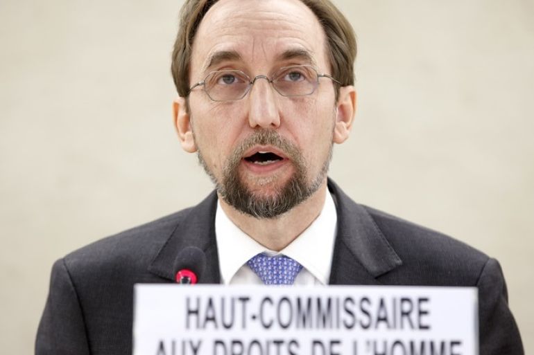 epa06368627 Jordan's Zeid Ra'ad al Hussein, UN High Commissioner for Human Rights, addresses his statement, during the 27th special session of the Human Rights Council on 'the human rights situation of the minority Rohingya Muslim population and other minorities in the Rakhine State of Myanmar', at the European headquarters of the United Nations in Geneva, Switzerland, 05 December 2017. EPA-EFE/SALVATORE DI NOLFI