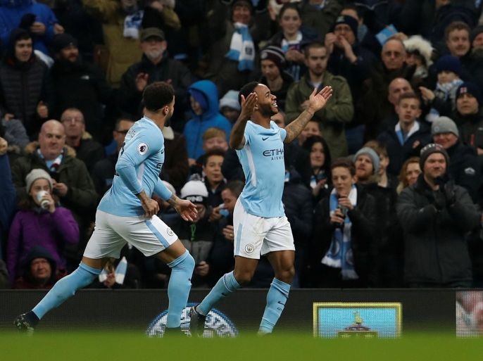 Soccer Football - Premier League - Manchester City vs AFC Bournemouth - Etihad Stadium, Manchester, Britain - December 23, 2017 Manchester City's Raheem Sterling celebrates scoring their second goal with team mates Action Images via Reuters/Lee Smith EDITORIAL USE ONLY. No use with unauthorized audio, video, data, fixture lists, club/league logos or
