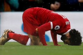 Soccer Football - Premier League - Liverpool vs Everton - Anfield, Liverpool, Britain - December 10, 2017 Liverpool's Mohamed Salah celebrates scoring their first goal Action Images via Reuters/Lee Smith EDITORIAL USE ONLY. No use with unauthorized audio, video, data, fixture lists, club/league logos or