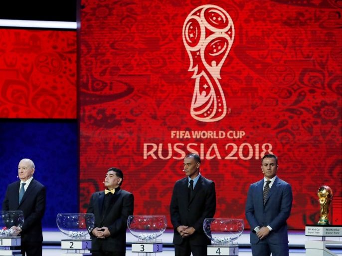 Soccer Football - 2018 FIFA World Cup Draw - State Kremlin Palace, Moscow, Russia - December 1, 2017 Fabio Cannavaro, Cafu, Diego Maradona and Nikita Simonyan during the draw REUTERS/Grigory Dukor