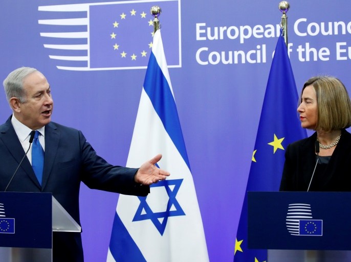 Israel's Prime Minister Benjamin Netanyahu and European Union foreign policy chief Federica Mogherini brief the media at the European Council in Brussels, Belgium December 11, 2017. REUTERS/Francois Lenoir TPX IMAGES OF THE DAY