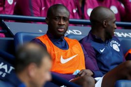 Soccer Football - Premier League - Manchester City vs Stoke City - Etihad Stadium, Manchester, Britain - October 14, 2017 Manchester City's Yaya Toure on the bench REUTERS/Andrew Yates EDITORIAL USE ONLY. No use with unauthorized audio, video, data, fixture lists, club/league logos or