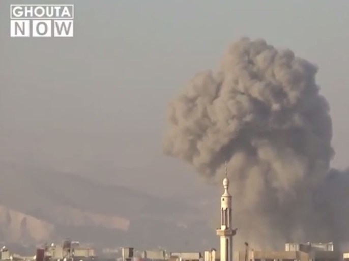 جانب من القصف الجوي على الغوطة الشرقية صباح اليوم