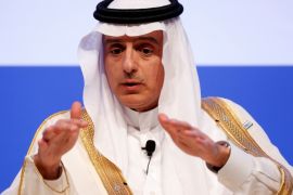 Saudi Foreign Minister Adel al-Jubeir gestures as he speaks during the