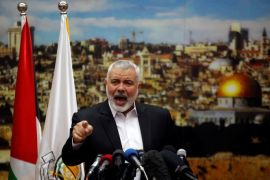 Hamas Chief Ismail Haniyeh gestures as he delivers a speech over U.S. President Donald Trump's decision to recognize Jerusalem as the capital of Israel, in Gaza City December 7, 2017. REUTERS/Mohammed Salem