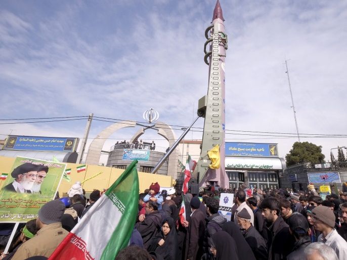 Iranian-made Emad missile is displayed during a ceremony marking the 37th anniversary of the Islamic Revolution, in Tehran February 11, 2016. REUTERS/Raheb Homavandi/TIMA ATTENTION EDITORS - THIS IMAGE WAS PROVIDED BY A THIRD PARTY. FOR EDITORIAL USE ONLY.
