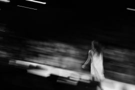 BERLIN, GERMANY - JUNE 29: (EDITOR«S NOTE: This image has been converted from color to black and white and was created by using in camera multiple exposure) A model walks the runway during the Anja Gockel show at the Mercedes-Benz Fashion Week Berlin Spring/Summer 2017 at Erika Hess Eisstadion on June 28, 2016 in Berlin, Germany. (Photo by Alexander Koerner/Getty Images for IMG)