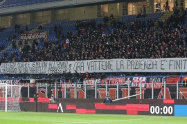 MILAN, ITALY - DECEMBER 13: The AC Milan fans display a giant banner against Gianluigi Donnarumma before the Tim Cup match between AC Milan and Hellas Verona FC at Stadio Giuseppe Meazza on December 13, 2017 in Milan, Italy. (Photo by Marco Luzzani/Getty Images)