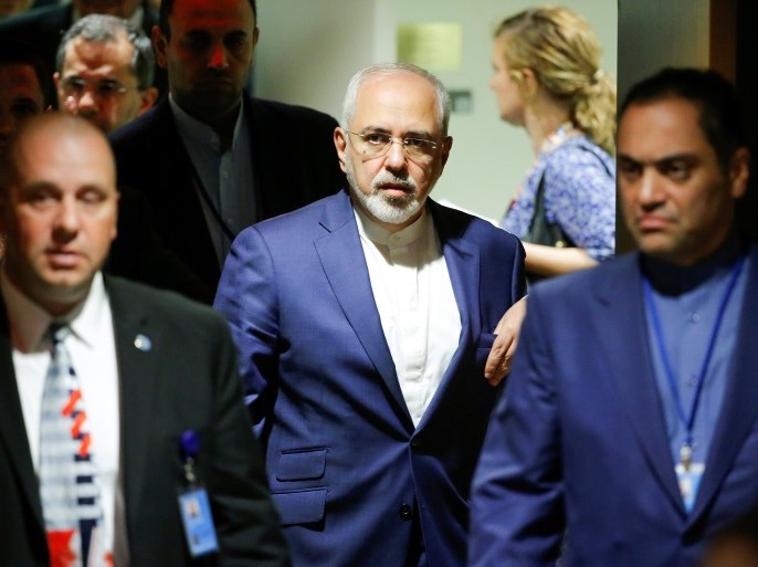 Iran's Foreign Minister Mohammad Javad Zarif (C) exits after attending a meeting of the parties to the Iran nuclear deal during the 72nd United Nations General Assembly at U.N. headquarters in New York, U.S., September 20, 2017. REUTERS/Eduardo Munoz