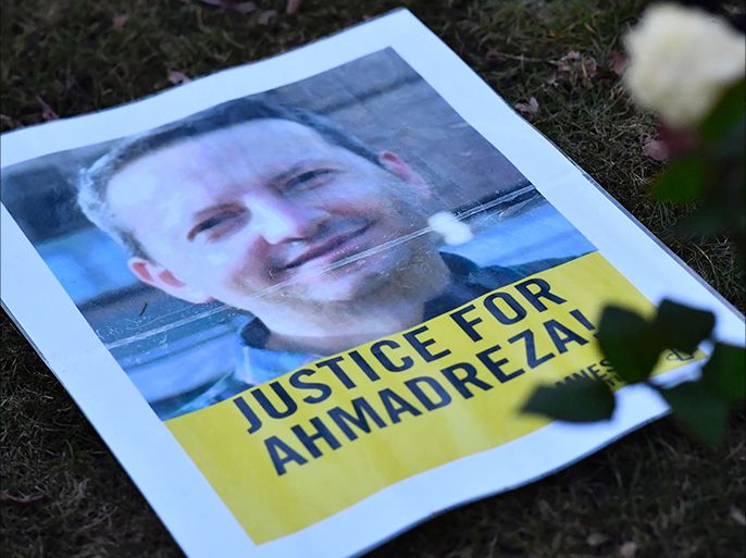 A photo taken on February 13, 2017 shows a flyer during a protest outside the Iranian embassy in Brussels for Ahmadreza Djalali, an Iranian academic detained in Tehran for nearly a year and reportedly sentenced to death for espionage. Djalali is an Iranian researcher working for the CRIMEDIM Disaster and Emergency Medicine program in which VUB (Vrije Universiteit Brussel) participates, he was arrested on April 25, 2016 when in the Iranian capital for a conference, according to Italian media. / AFP / Belga / DIRK WAEM / Belgium OUT (Photo credit should read DIRK WAEM/AFP/Getty Images)
