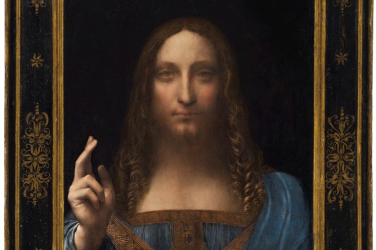 "Salvator Mundi," an ethereal portrait of Jesus Christ which dates to about 1500, the last privately owned Leonardo da Vinci painting, is on display for the media at Christie's auction in New York, NY, U.S., October 10, 2017