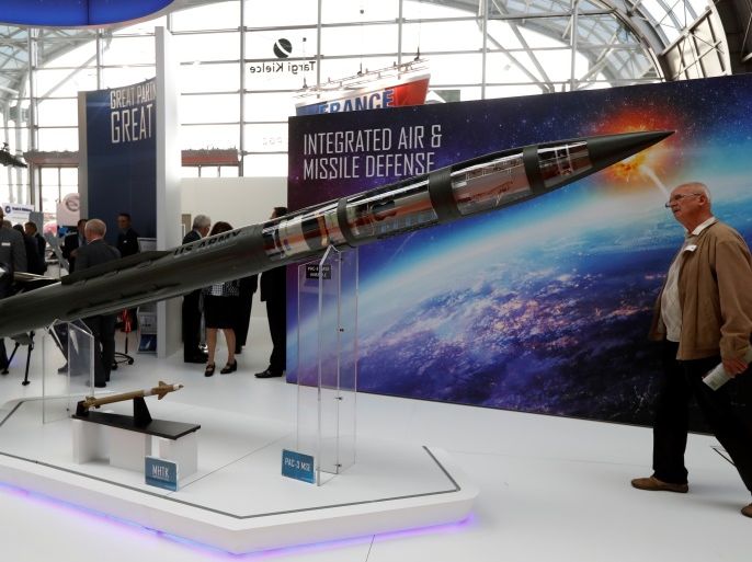 A man looks at a Patriot Advanced Capability (PAC-3) Missile Segment Enhancement (MSE) model by Lockheed Martin at an international military fair in Kielce, Poland September 7, 2017. REUTERS/Kacper Pempel