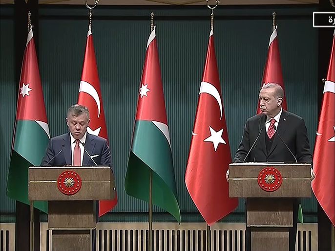مؤتمر صحفي للرئيس التركي رجب طيب أردوغان ونظيرة الأردني الملك عبد الله