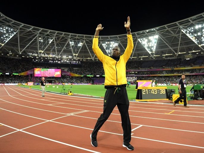 LONDON, ENGLAND - AUGUST 13: Usain Bolt of Jamaica bids farewell after his last World Athletics Championships during day ten of the 16th IAAF World Athletics Championships London 2017 at The London Stadium on August 13, 2017 in London, United Kingdom. (Photo by Matthias Hangst/Getty Images)