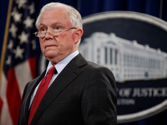 U.S. Attorney General Jeff Sessions stands during a news conference to discuss