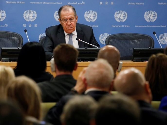 Russian Foreign Minister Sergei Lavrov listens to a question during a news conference at the United Nations in New York, U.S., January 19, 2018. REUTERS/Shannon Stapleton