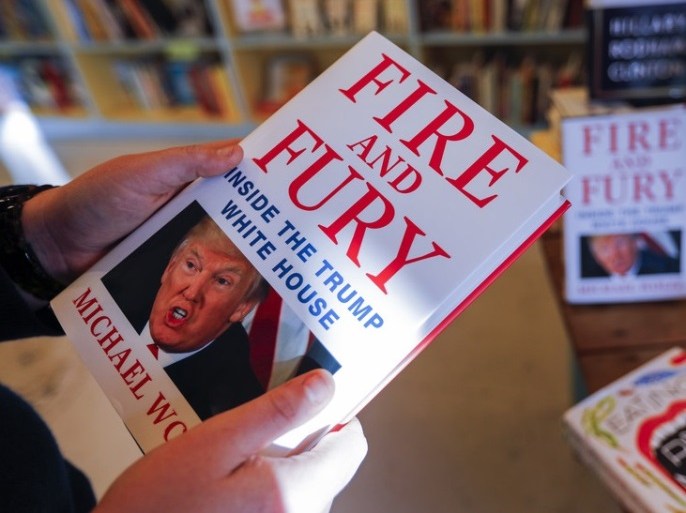 epa06419286 Michael Wolff's book 'Fire and Fury' about the Trump White House for sale at the Little Shop of Stories bookstore in Decatur, Georgia, USA 05 January 2018. The book's release came four days early amid threats of lawsuits from President Trump and his legal team. EPA-EFE/ERIK S. LESSER