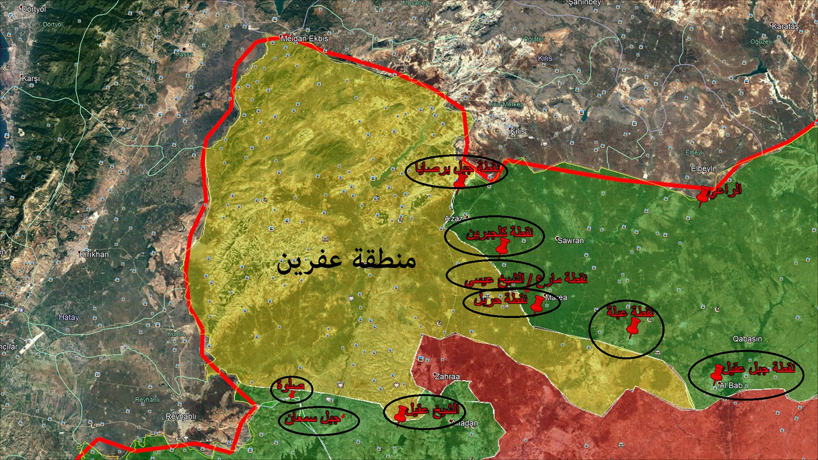 ‪إشارات على نقاط تموضع الجيش التركي في سوريا‬ (الجزيرة)