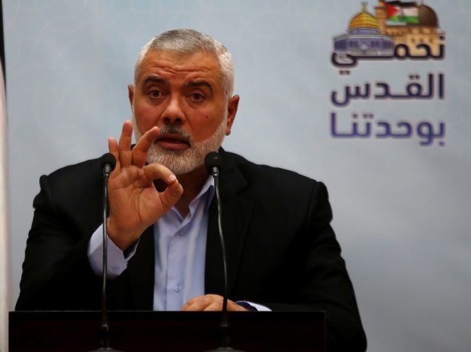 Hamas Chief Ismail Haniyeh gestures as he delivers a speech in Gaza City January 23, 2018. REUTERS/Mohammed Salem