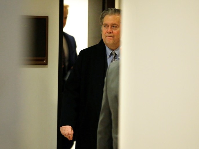 Former White House Chief Strategist Stephen Bannon arrives for an interview by the House Intelligence Committee investigating alleged Russian interference in the 2016 U.S. election on Capitol Hill in Washington, U.S., January 16, 2018. REUTERS/Joshua Roberts
