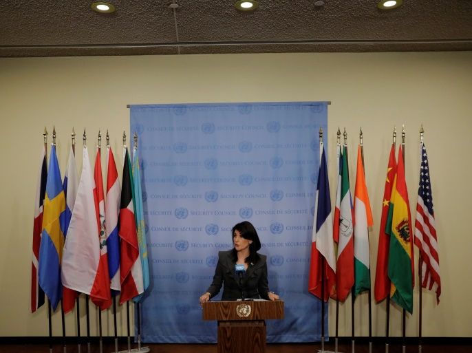United States Ambassador to the United Nations Nikki Haley speaks at UN headquarters in New York, U.S., January 2, 2018. REUTERS/Lucas Jackson