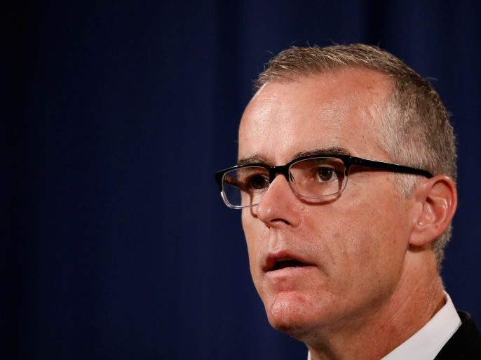FBI Acting Director Andrew McCabe speaks during a news conference announcing the takedown of the dark web marketplace AlphaBay, at the Justice Department in Washington, U.S., July 20, 2017. REUTERS/Aaron P. Bernstein