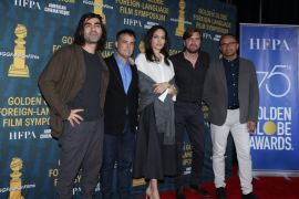 epa06421751 (L-R) Directors German-Turkish Fatih Akin, Chilean Sebastian Lelio, US Angelina Jolie, Swedish Ruben Ostlund and Russian Andrey Zvyagintsev attend the HFPA and American Cinematheque Present The Golden Globe Foreign-Language Nominees Series 2018 Symposium at the Egyptian Theatre in Hollywood, California, USA, 06 January 2018. EPA-EFE/MIKE NELSON