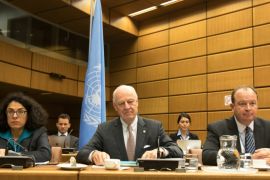 UN envoy Staffan de Mistura (C) looks on before the start of talks on Syria in Vienna on January 25, 2018. REUTERS/Alex Halada/Pool