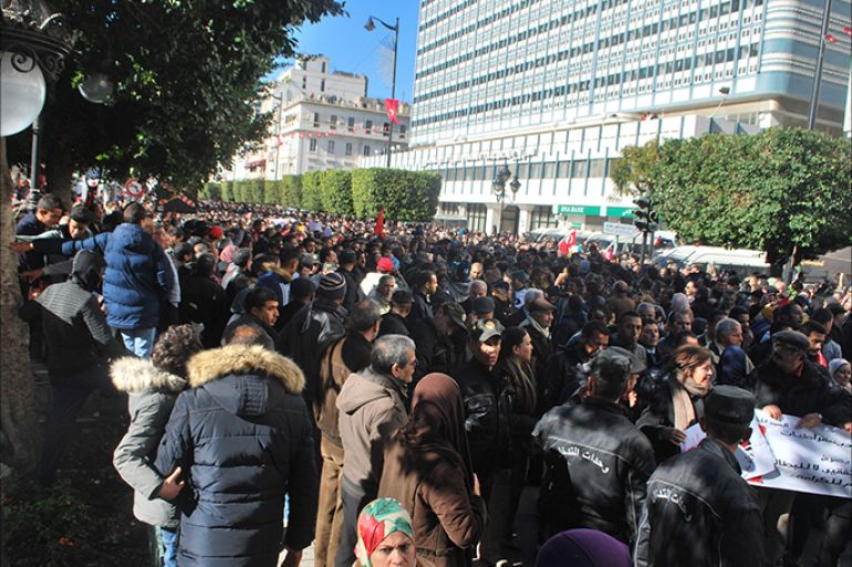 جانب من الاحتجاجات في عيد الثورة/العاصمة تونس/يناير/كانون الثاني 2018