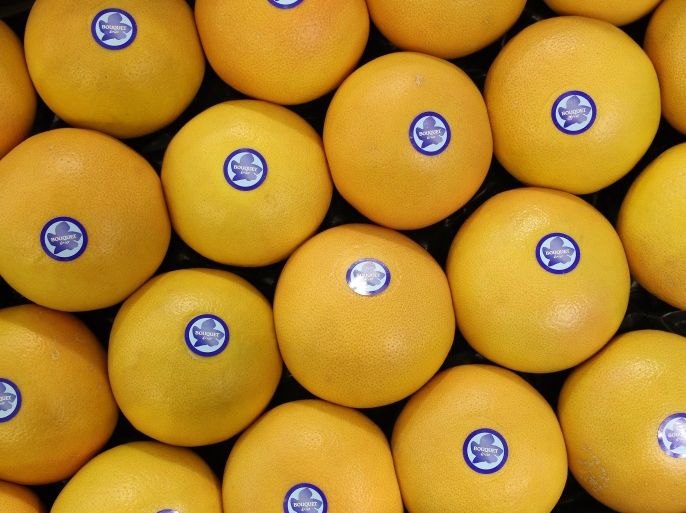 BERLIN, GERMANY - FEBRUARY 08: Organic grapefruits lie on display at a Spanish producer's stand at the Fruit Logistica agricultural trade fair on February 8, 2017 in Berlin, Germany. The fair, which takes place from February 8-10, is taking place amidst poor weather and harvest conditions in Spain that have led to price increases and even rationing at supmermarkets for fresh vegetables across Europe. (Photo by Sean Gallup/Getty Images)