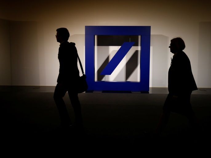 The logo of Deutsche Bank is seen at its headquarters ahead of the bank's annual general meeting in Frankfurt, Germany May 18, 2017. REUTERS/Ralph Orlowski